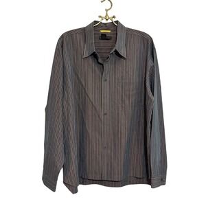 Royal Robbins Mens XL Long Sleeve Striped Button Down Shirt Brown Navy Rayon
